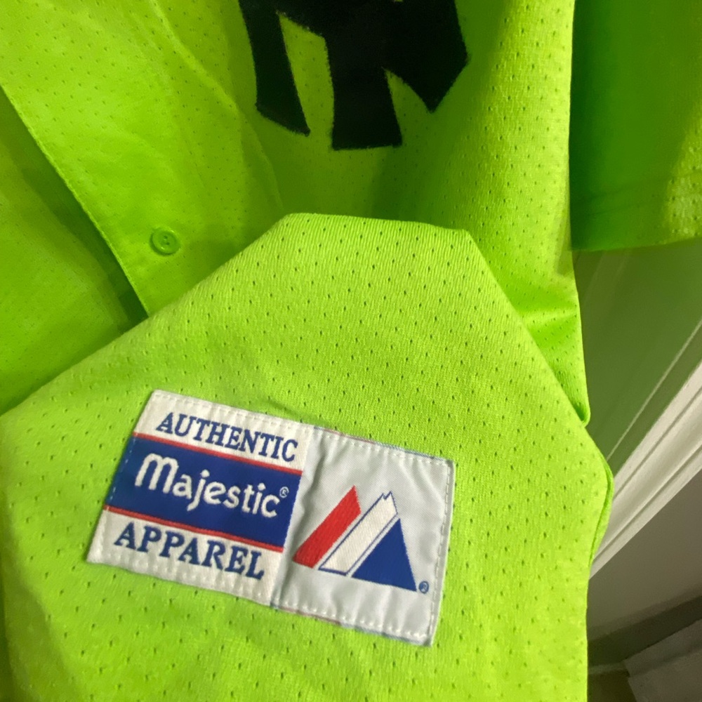 Majestic Neon Green Team Button-Up Jersey - Picture 3 of 6